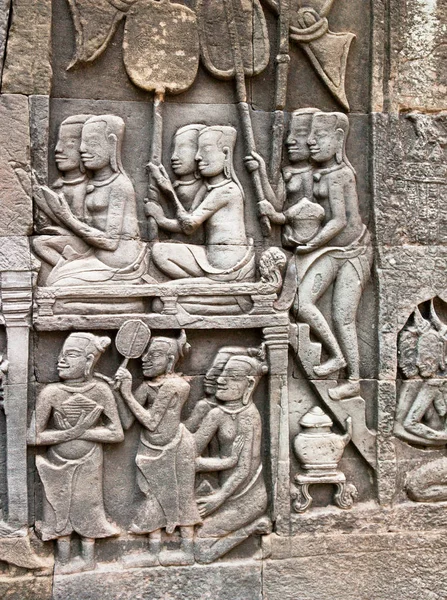 Ανάγλυφα Σκαλίσματα Στο Ναό Bayon Στο Angkor Επαρχία Siem Reap — Φωτογραφία Αρχείου