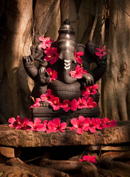 Uma Estátua Ganesha Adornada Com Flores Perto Trivandrum Thiruvananthapuram Kerala — Fotografia de Stock