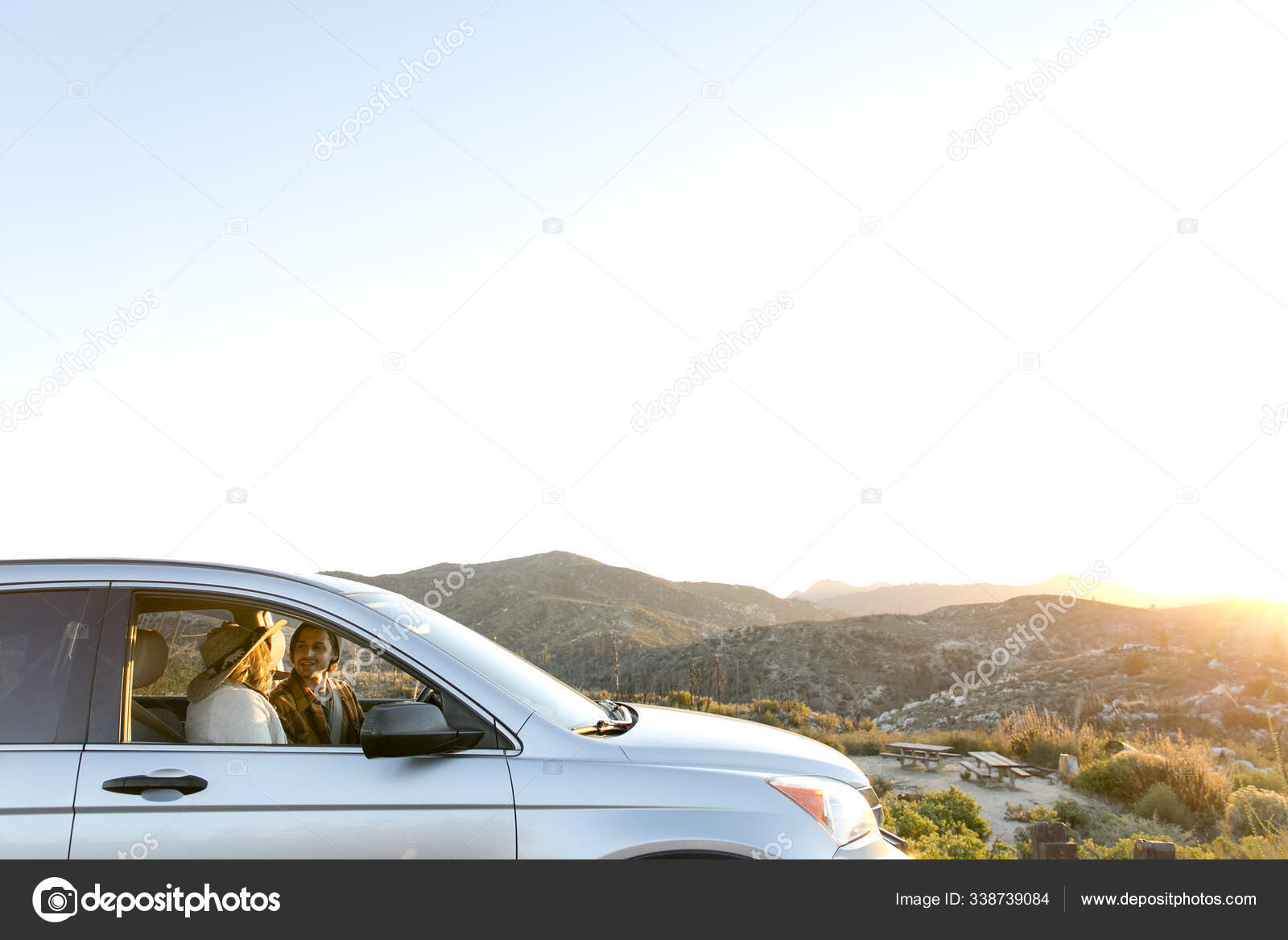 Young Couple Car Bonnet Kissing Chilao Campgrounds Los Angeles
