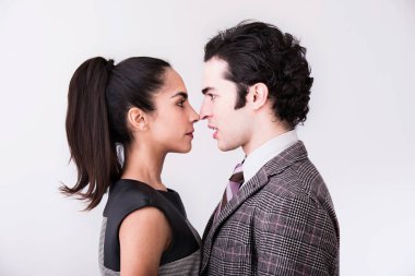 Woman and man face to face clipart