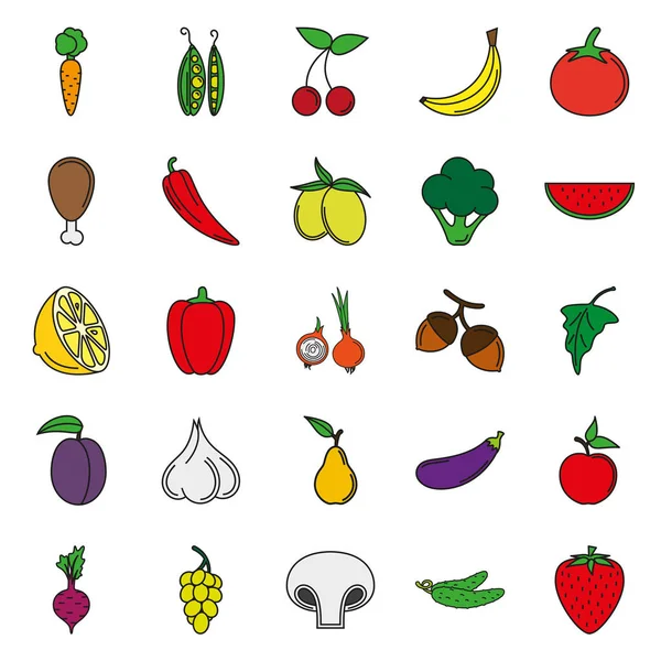 Набор Пищевых Икон Овощи Мясные Иконки Цвета Созданные Мобильных Устройств — стоковое фото
