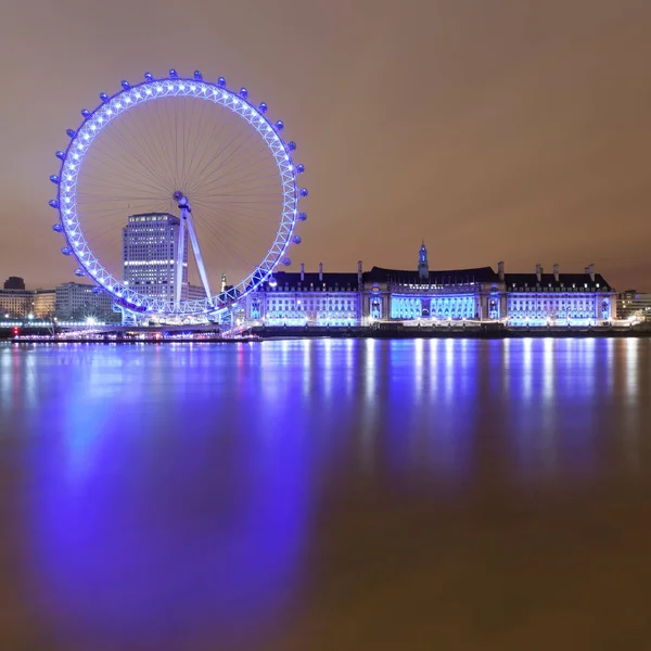 London Eye Leuchtet Der Nacht — Stockfoto