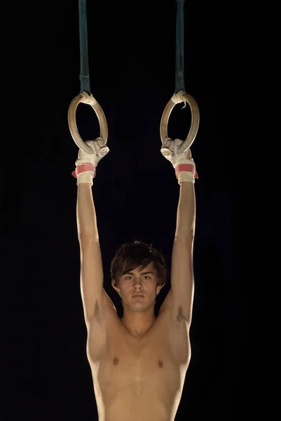 Gymnast Hanging Rings — Stock Photo, Image