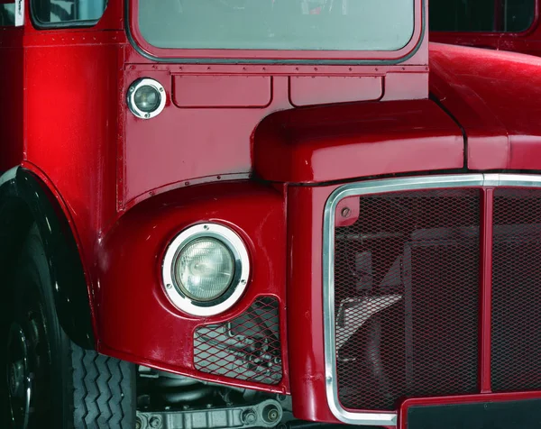 Przedni Szczegół Czerwony Vintage Double Decker Bus — Zdjęcie stockowe