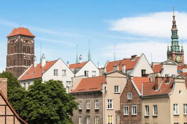 Casas Con Agujas Iglesia Skyline Gdansk Polonia — Foto de Stock