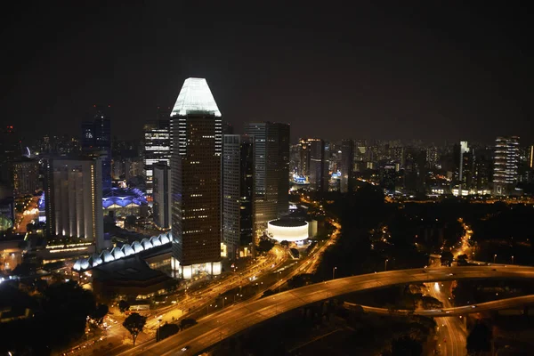 Nachtaufnahme Von Autobahn Und Stadt Singapur — Stockfoto