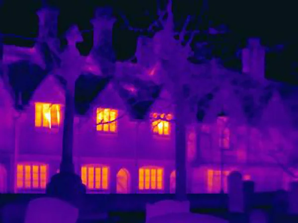 Thermal image of houses on city street