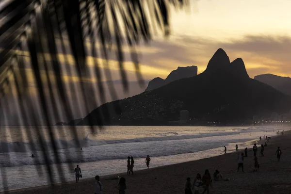 Vue Sur Plage Ipanema Morro Dois Irmaos Coucher Soleil Rio — Photo