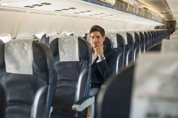 Pasajeros Masculinos Sentados Avión —  Fotos de Stock