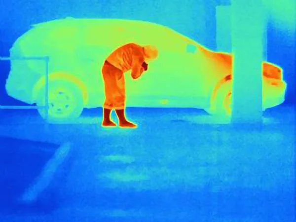 Thermal Photograph Burglar Breaking Car — Stock Photo, Image