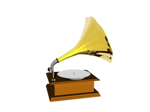 Gramophone Avec Ruban Doré Sur Fond Blanc — Photo