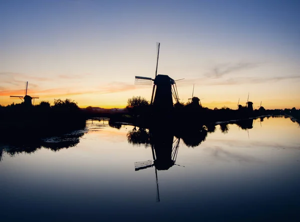 Tradycyjne Wiatraki Kinderdijk Koło Amsterdamu Holandia — Zdjęcie stockowe