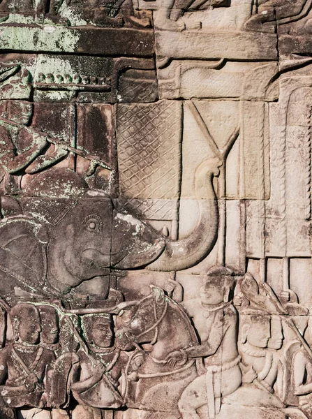 Резьба Барельефу Храме Байон Ангкоре Провинция Сием Рип Камбоджа — стоковое фото