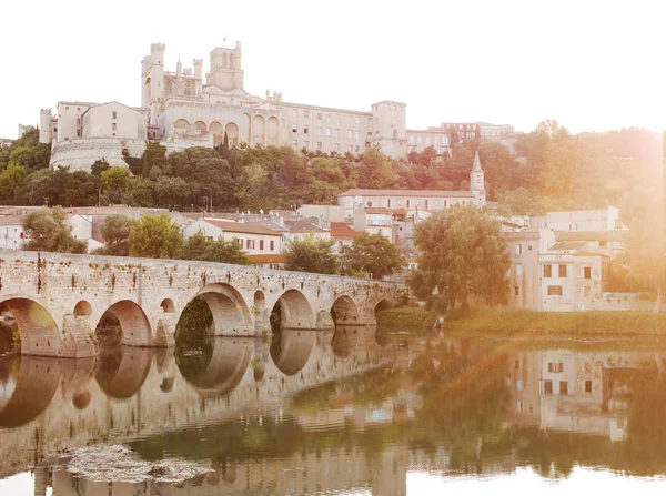 Catedral São Nazário Pont Vieux Canal Midi Beziers Languedoc França — Fotografia de Stock