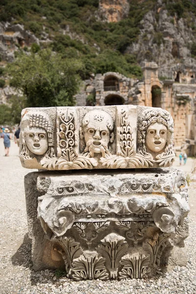 Fragment Von Steinschnitzereien Antike Stadt Myra Lykischer Weg Türkei — Stockfoto