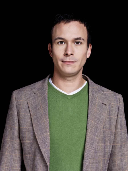 Mann Mit Grünem Pullover Und Jacke Porträt — Stockfoto