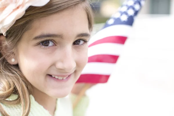 Close Girl American Flag — Stock Photo, Image