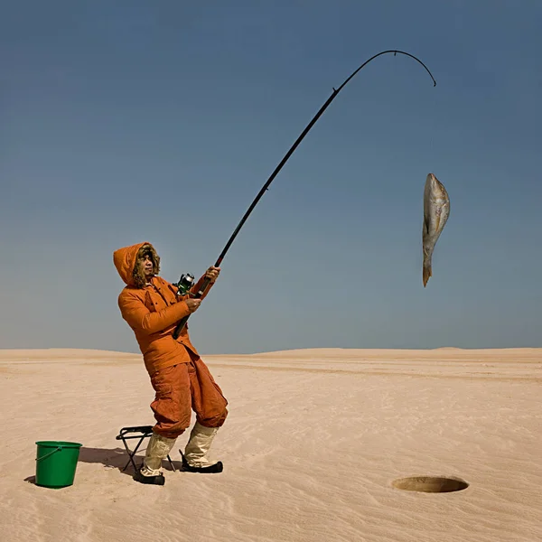 Esquimó Captura Peixe Deserto — Fotografia de Stock