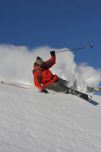 Skier Turning Piste — Stock Photo, Image