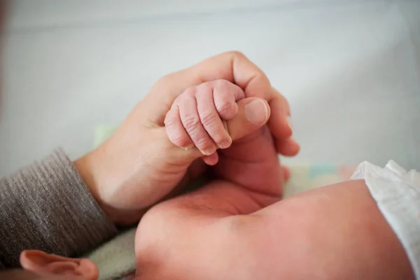 Mother Holding Newborn Baby Hand — Stock Photo, Image