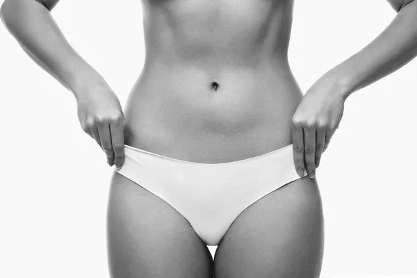 Beautiful Woman Slim Woman Torso Body Part White Panties Isolated — Stock Photo, Image