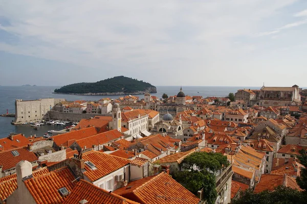 Vista Parede Defensiva Para Cidade Velha Dubrovnik — Fotografia de Stock