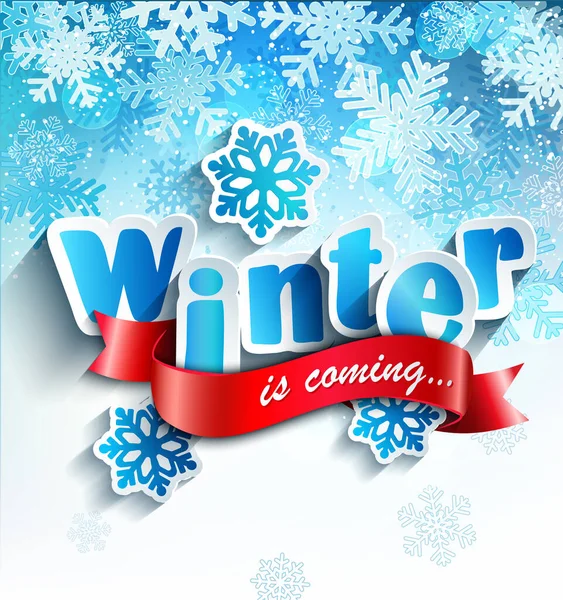 Inscription Winter Coming Snowy Background Paper Style Vector — Stock Photo, Image