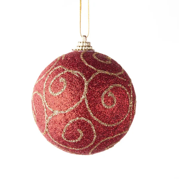 Skleněná Červená Hračka Zlatým Vzorem Pro Dekoraci Vánoční Novoroční Jedle — Stock fotografie