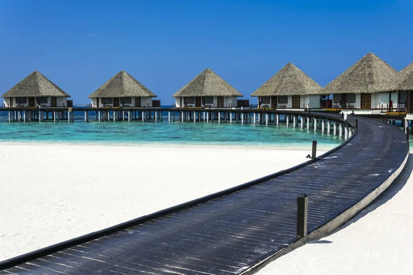 Typisch Maledivische Landschaft Mit Türkisfarbenem Meer Blauem Himmel Weißem Sandstrand — Stockfoto