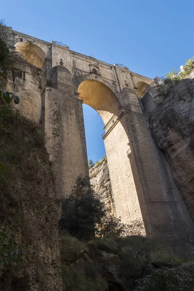 Nový Most Přes Řeku Guadalevin Ronda Malaga Španělsko Populární Mezník — Stock fotografie