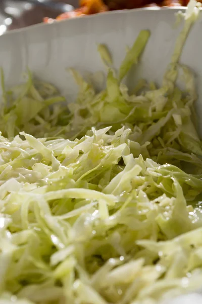Closeup Cabbage Salad Lots Green Fresh Cabbage Sliced — Stock Photo, Image