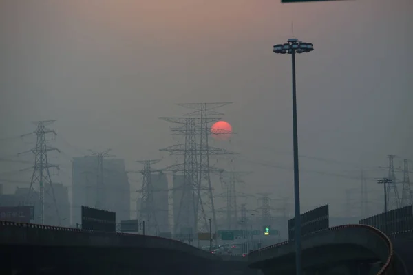Znečištění Ovzduší Smog Alarm Číně — Stock fotografie
