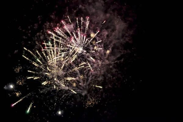 Buntes Feuerwerk Der Nacht Pyrotechnik Explosion — Stockfoto