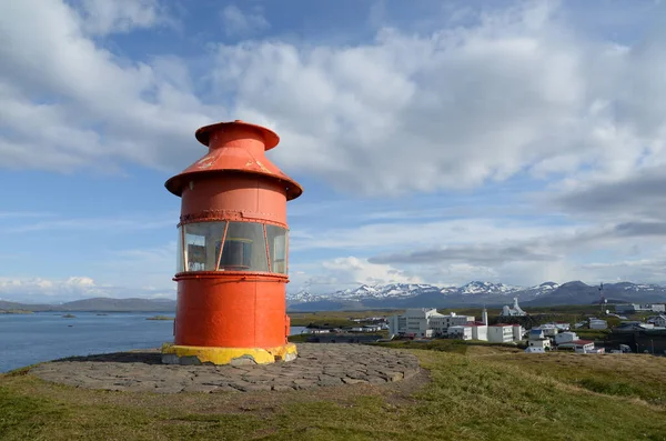 Leuchtturm Stykkisholmur Island Vesturland Westisland Snaefellsnes Turm Bunt Orange Rot — Stockfoto