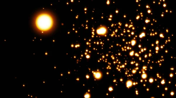 きらびやかな粒子は 輝きし 柔らかい電流に沿ってドリフトします 金粒子 — ストック写真