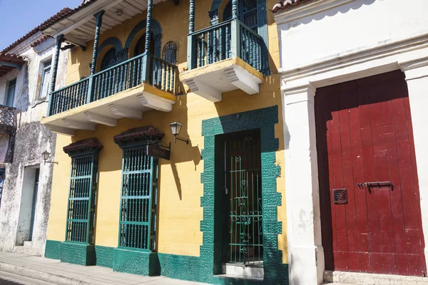Fasada Kolonialnego Domu Cartagena Indias — Zdjęcie stockowe