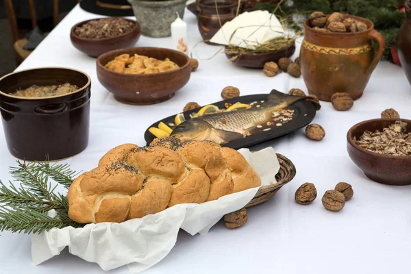 Bread Carp Chistmas Table — Stock Photo, Image