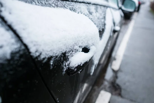 Parkera Snö Dörr Handtag Bil När — Stockfoto