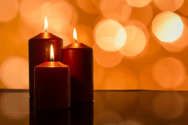 Les Bougies Noël Avec Des Lumières Comme Bokeh Speigelung — Photo