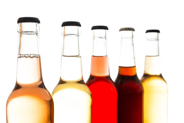 Sosa Naranja Otras Bebidas Refrescantes Botellas Con Tapas Corona —  Fotos de Stock