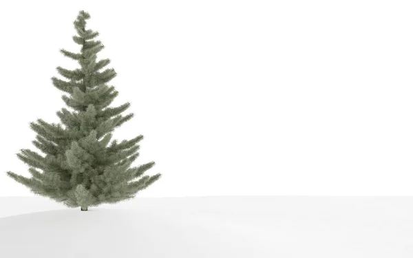 Rendering Albero Natale Evergreen Seduto Una Neve Uno Sfondo Bianco — Foto Stock