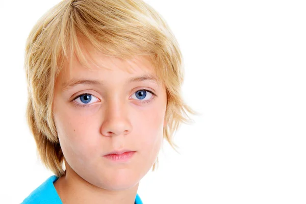 Blond Boy Looking Sad Front White Background Royalty Free Stock Images