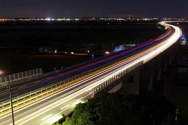 Автомагистраль Ночное Время Длительное Воздействие — стоковое фото