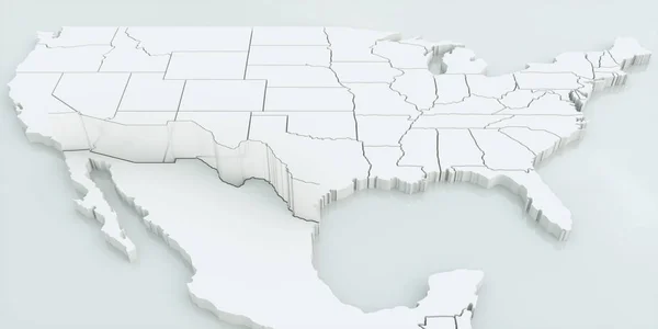 Map of USA and Mexico with wall. Highly detailed on white background, 3d rendering