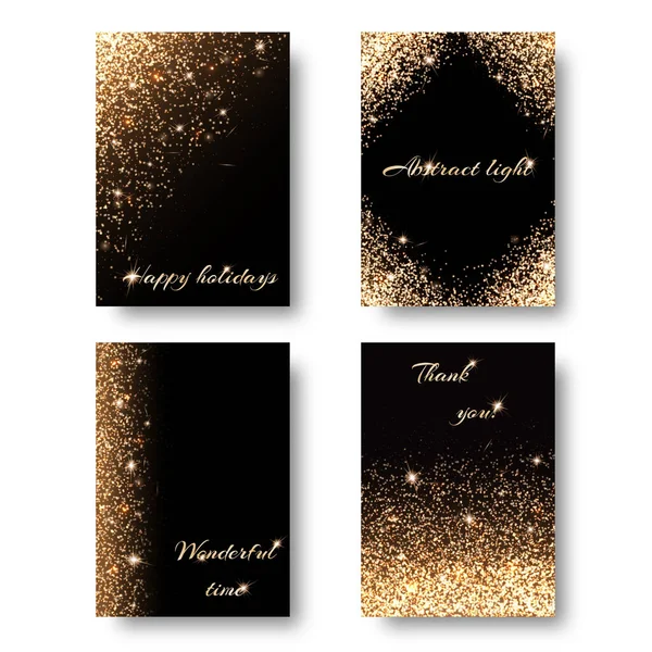 Set of backgrounds with holiday lights for decoration greeting cards. Christmas ornament with shiny confetti.