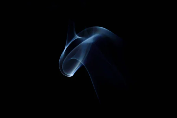 Centered Blue Abstract Tourbillonnant Smoke Art Plume Black Background — Photo