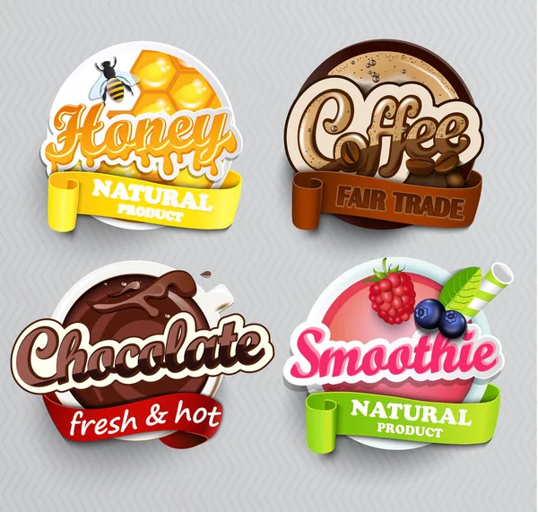 Set Stickers Drinks Chocolate Coffee Smoothie Honey Vector — 스톡 사진