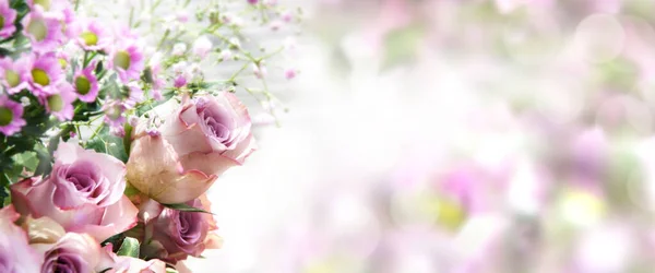 Hintergrund Mit Pastellfarbener Rose Einem Frühlingsstrauß Zum Muttertag — Stockfoto