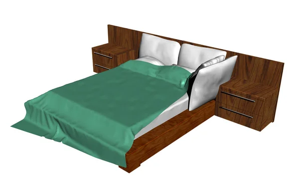 Διπλό Κρεβάτι Υπνοδωμάτιο Κρεβάτι Εικονογράφηση — Φωτογραφία Αρχείου
