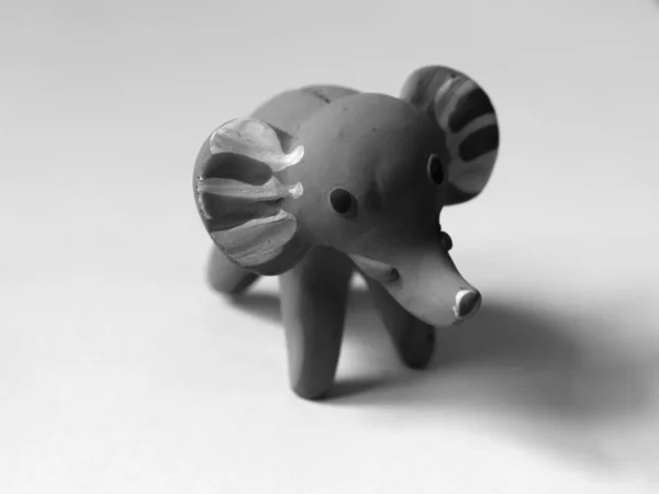 Black White Photo Blue Elephant Toy — Stock Photo, Image